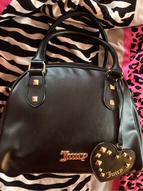 Juicy Couture black leather bowling bag